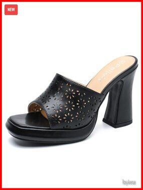Platform Mule Sandals Square Toe Block Heel Slip-On Slides Chunky High Heel